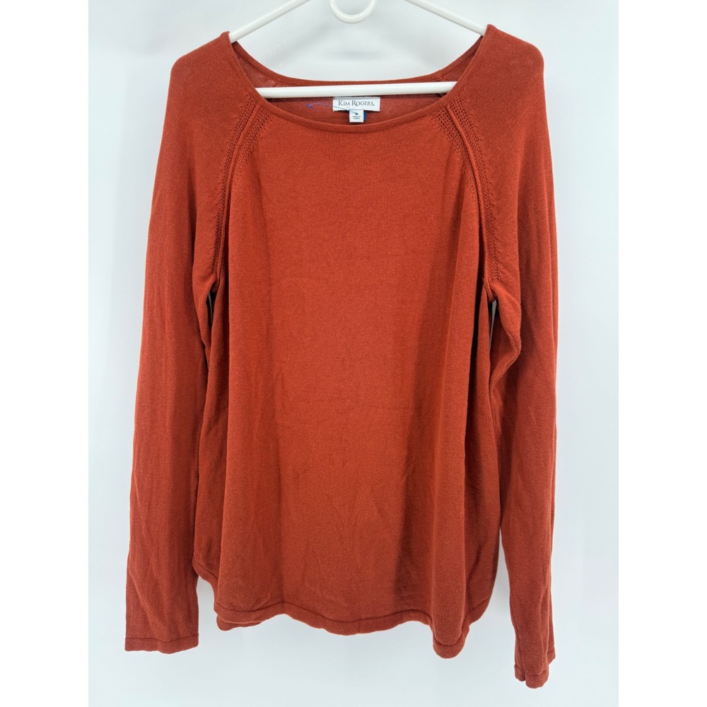 Kim Rogers Women Orange Cotton Long Sleeve Pullover Sweater Top M